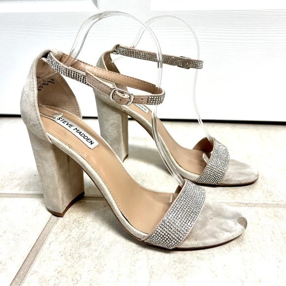 STEVE MADDEN Kalina Embellished Suede Ankle-Strap Sandals cream size 10M - Picture 2 of 10